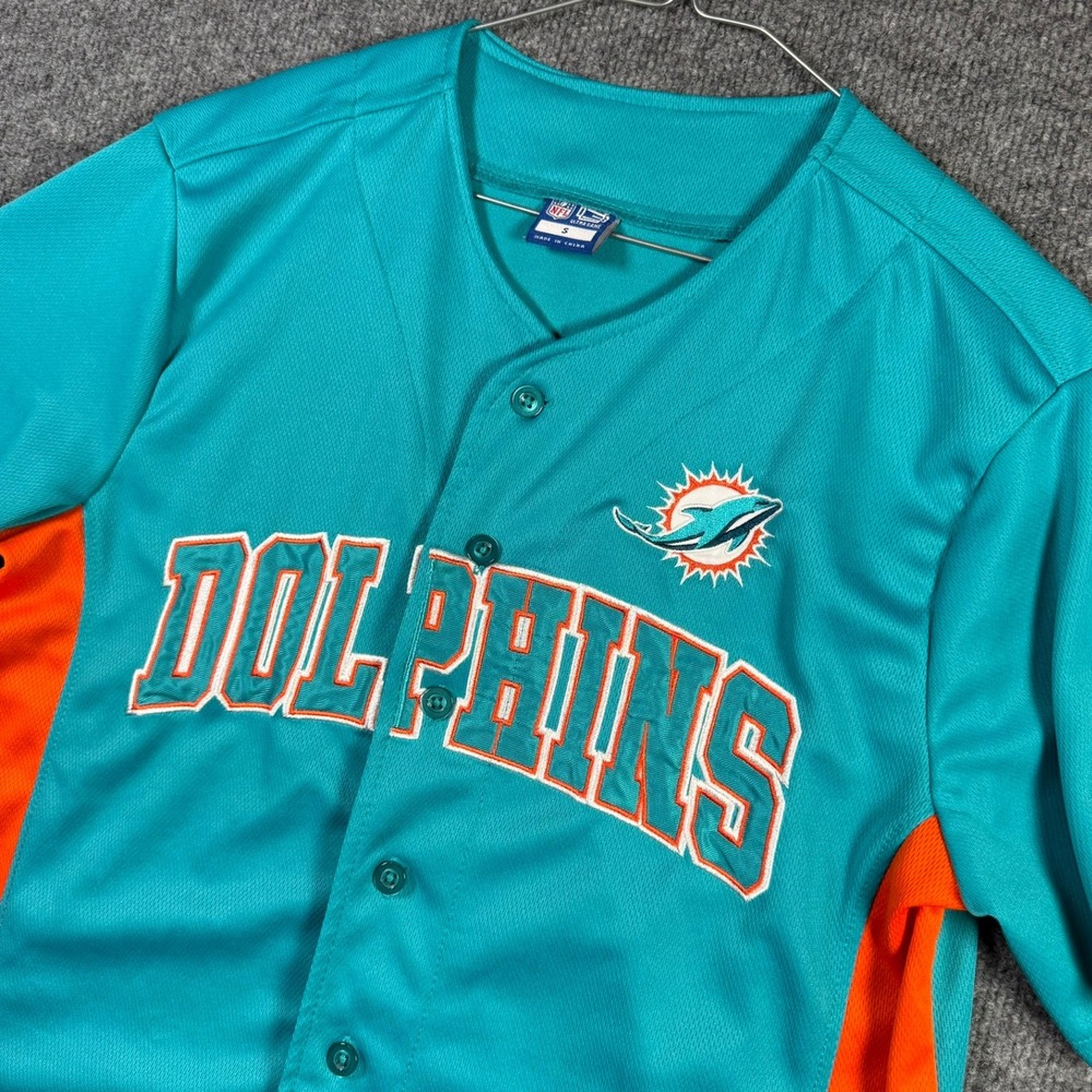 Miami Dolphins Baseball Jersey NFL Ultra Game Mens Small Teal Button Down Mesh